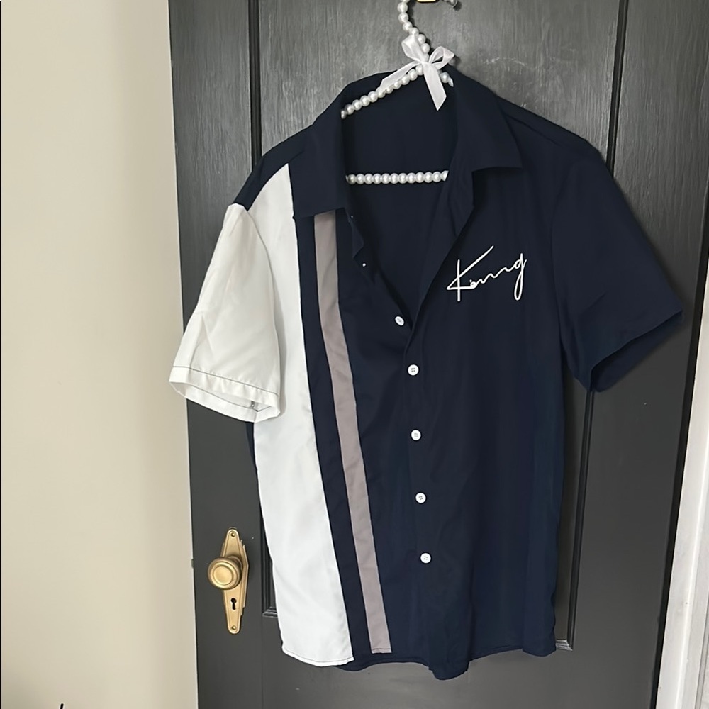 NFINITY Blue and White Casual Button Down Shirt